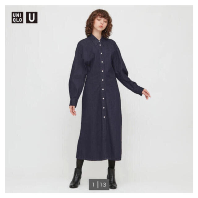 完売◇UNIQLO◇デニムロングシャツワンピース(長袖)