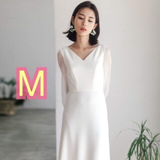 【新品 再入荷】 M ロング ウェディングドレス ホワイト レディース 白(ウェディングドレス)