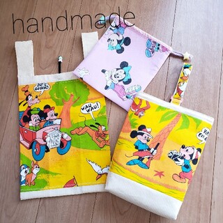 ディズニー(Disney)の[専用] ハンドメイド ミッキー&ミニー 給食袋上履き入れレジ袋型エコバッグS(シューズバッグ)