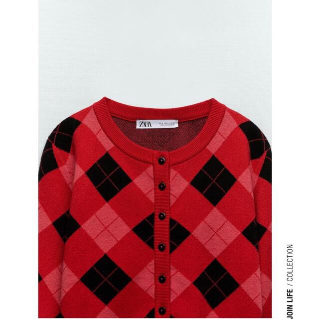 ZARA - 【完売/新品】ZARA アーガイル柄ニットカーディガン Sの ZARA - 【完売/新品】ZARA アーガイル柄ニットカーディガン Sの