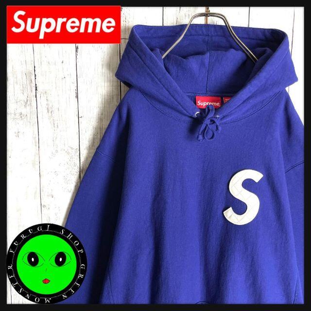 激レア》シュプリーム supreme☆パーカー L デカロゴ ネイビー 紺色