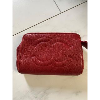 シャネル(CHANEL)のシャネル  ミニポーチ　レア　正規品　レッド　キャビアスキン　メイク　コイン　(財布)