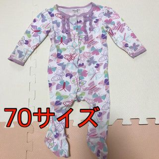 トイザラス(トイザらス)の蝶々柄 フリル 足付きロンパース 70サイズ 女の子向け(ロンパース)