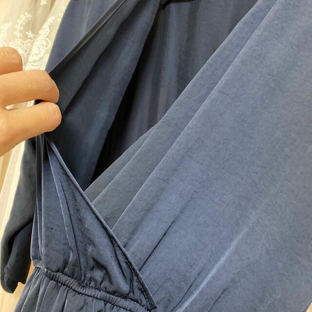ZARA ザラネイビーカシュクールオールインワン巻きスカートサテン生地Sサイズ