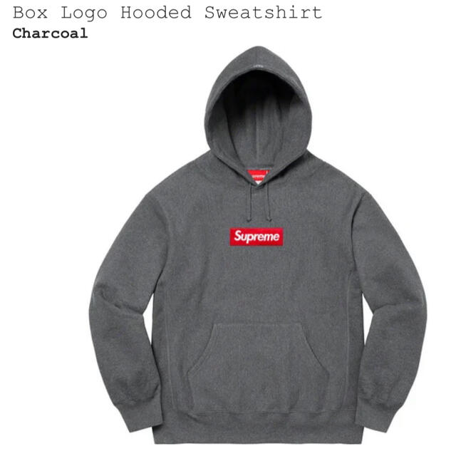 Supreme Box Logo Hooded Sweat L チャコールトップス