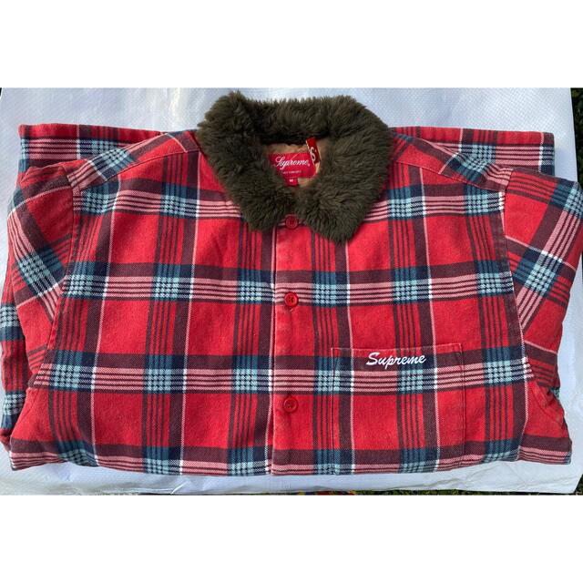 supreme faux fur collar flannel shirt