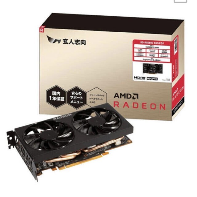 玄人志向 グラフィックボード Radeon RX6600 GDDR6 8GBPC/タブレット