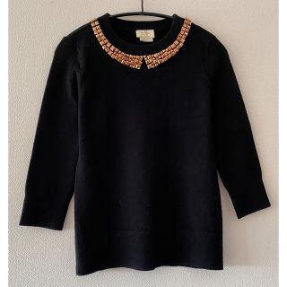 ケイトスペードニューヨーク(kate spade new york)の美品 kate spade ビジュー装飾襟 八分袖ニット プルオーバー(ニット/セーター)