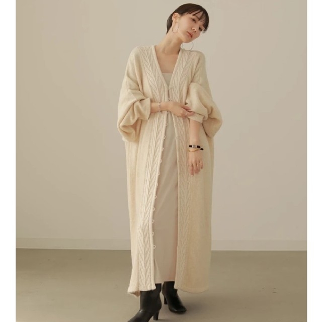 louren  herringbone long knit cardigan