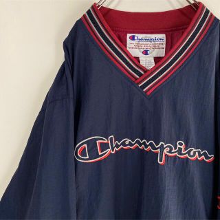 チャンピオン(Champion)のチャンピオン プルオーバー ナイロン Vネック ビンテージ 90s 刺繍　ロゴ(ナイロンジャケット)