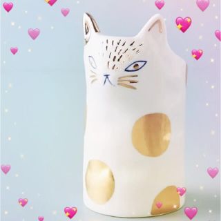 アンソロポロジー(Anthropologie)のアンソロポロジーギフトにゴールド子猫のフラワーベースＬサイズ新品(花瓶)