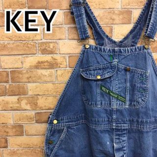 【Key】デニムオーバーオール サロペット ペインター ショート丈 ボタンフライ