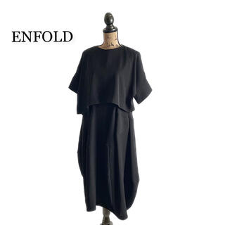 エンフォルド(ENFOLD)のENFOLD エンフォルド ワンピース ブラック レイヤードレープドレス(ひざ丈ワンピース)