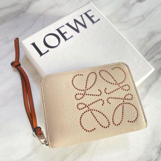 専用新品 ブランド アナグラムロゴ ジップ ミニ財布 ベージュ