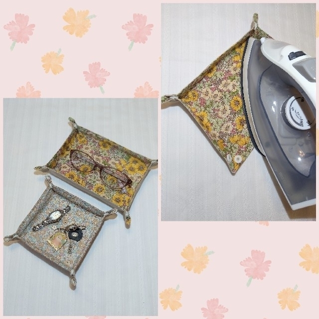 ファブリックトレイ❁パッチワーク リバティプリント使用 ハンドメイド ... ファブリックトレイ❁パッチワーク(イエロー系) リバティプリント使用