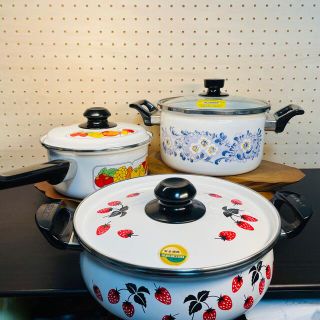 昭和レトロ ホーロー鍋 3個セット