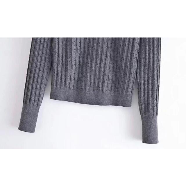 ZARA(ザラ)の🎄12月新作🎅7054◆gray グレー リボン フリル襟 ニット セーター レディースのトップス(ニット/セーター)の商品写真