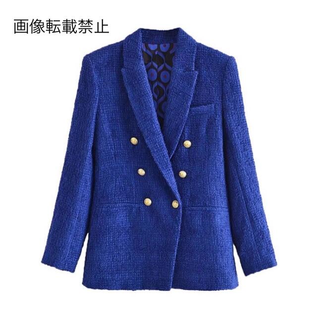 ZARA - 12月新作7055◆blue ブルー ダブルジャケット ブレザー