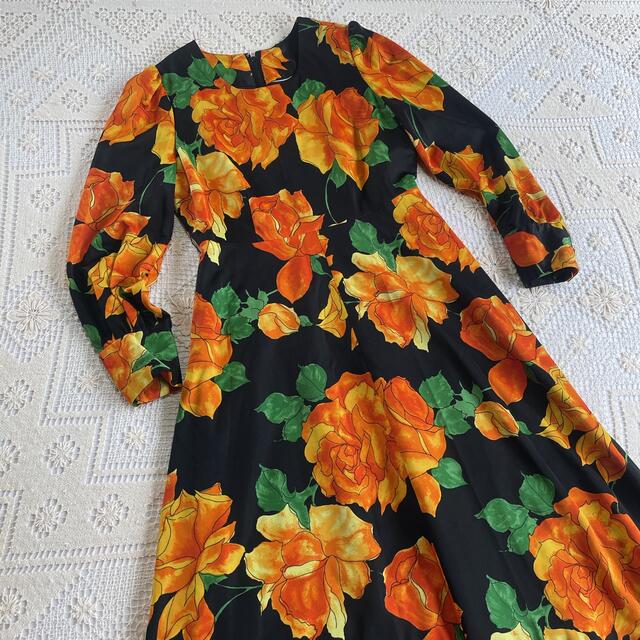 used レトロ 昭和 花柄 ワンピース ヴィンテージ vintage - ロング