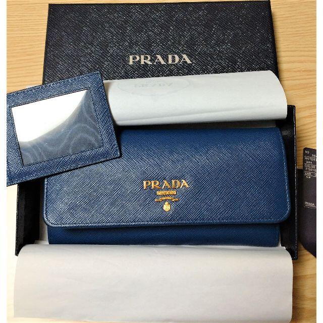 PRADA サフィアーノ　ブルー　財布　良品　箱あり　正規品　おまけ付ファッション小物