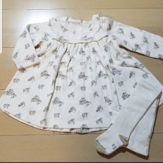 プチバトー(PETIT BATEAU)のプチバトー　ダブルジャージータイツ付きワンピース　18m/81cm(ワンピース)