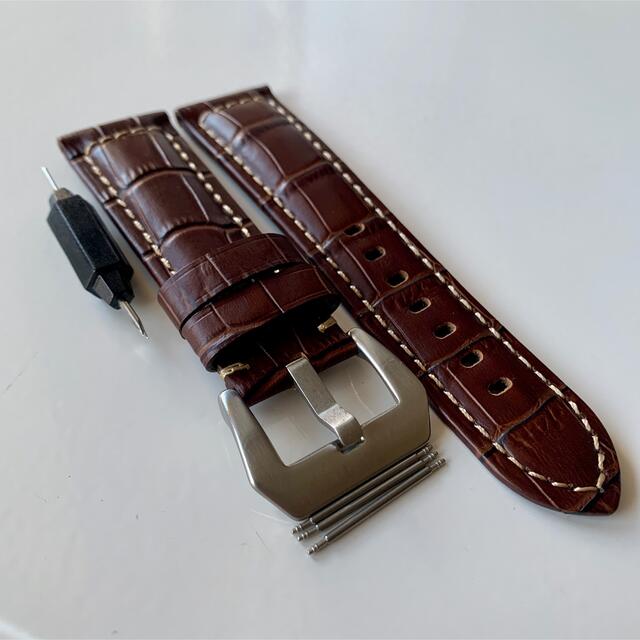 パネライ互換 24mm ブラウン アイボリーステッチ メンズの時計(レザーベルト)の商品写真