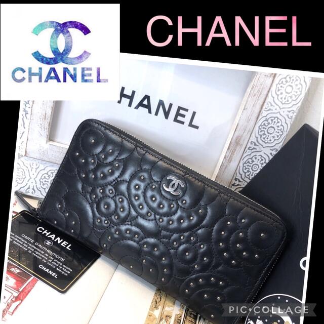 004 CHANEL シャネル　カメリア　ラウンドファスナー　長財布