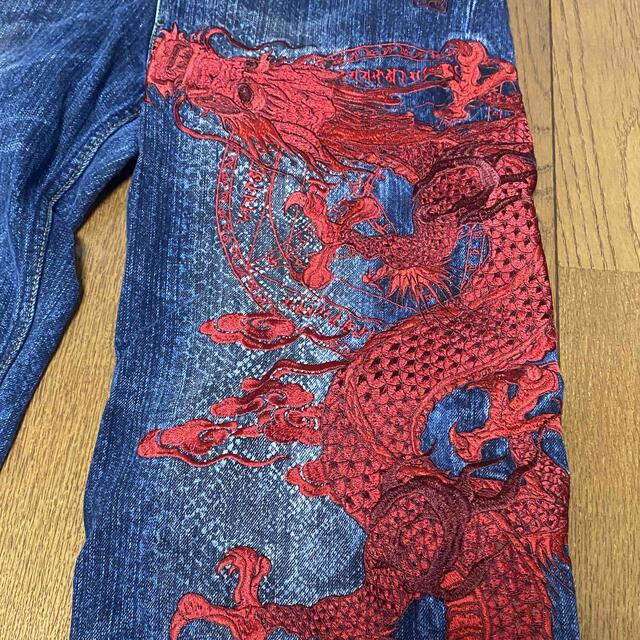 絡繰魂 - 絡繰魂 34 デニム ジーンズ 和柄 刺繍 龍 赤龍 パイソン柄の