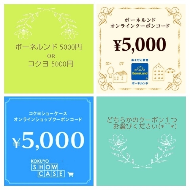 BorneLund(ボーネルンド)のボーネルンド  or コクヨ 5000円クーポン チケットの優待券/割引券(ショッピング)の商品写真