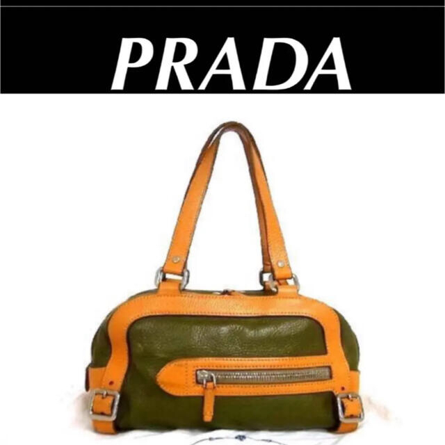 【美品】☆PRADA プラダ Vintage シルバー金具 レザーボストン