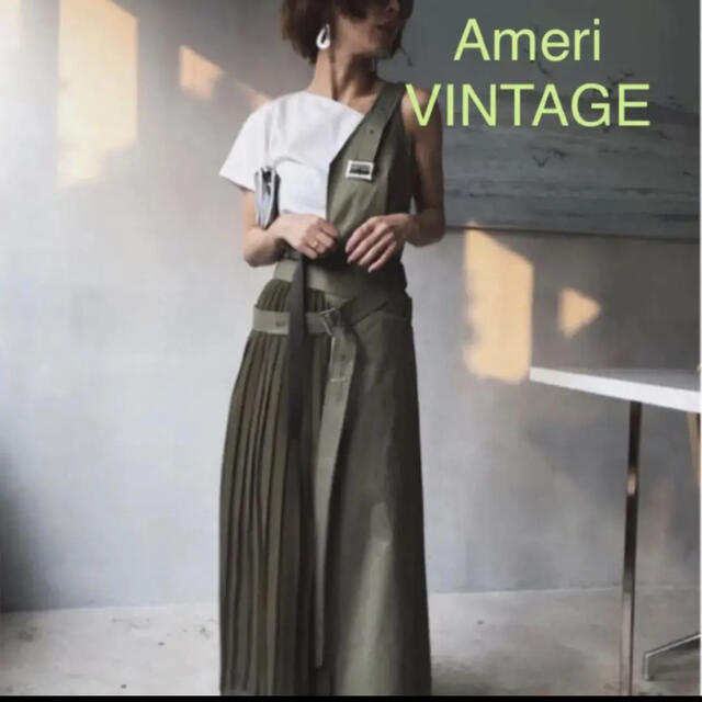 Ameri Vintage BELT TIE SET UP SKIRT カーキロングワンピース/マキシ