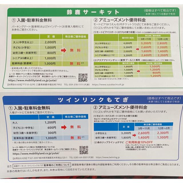 ホンダ(ホンダ)の鈴鹿サーキット•ツインリンクもてぎ 株主優待券 チケットの施設利用券(遊園地/テーマパーク)の商品写真