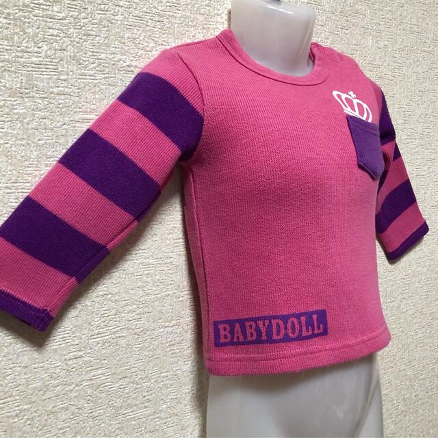 BABYDOLL(ベビードール)の【BABY DOLL/80】袖ボーダー柄切替胸元ポケット付ニットソー キッズ/ベビー/マタニティのベビー服(~85cm)(シャツ/カットソー)の商品写真