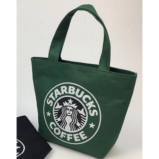 スターバックスコーヒー(Starbucks Coffee)の大人気　スターバックス ミニトートバッグ　ランチバッグ ブラック　緑(トートバッグ)