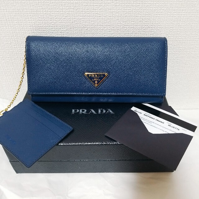 SALE新作登場 PRADA二つ折り長財布 青 サフィアーノ メタルレザー