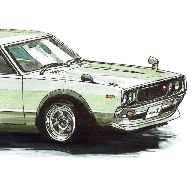 日産(ニッサン)のNC-1400スカイラインGT-R/GT限定版画サイン額装作家平右ヱ門 エンタメ/ホビーの美術品/アンティーク(版画)の商品写真