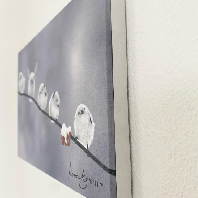 【人気作品】シマエナガのアートパネル　長方形　小さいタイプ ハンドメイドのインテリア/家具(アート/写真)の商品写真