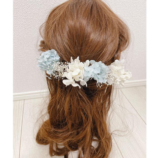 ふわふわあじさいとかすみ草のヘッドパーツ 髪飾り ウェディング 結婚式 成人式(ヘアアクセサリー)