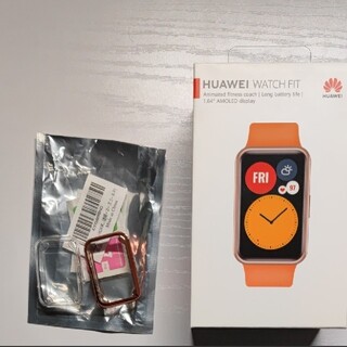 ファーウェイ(HUAWEI)の【新品・未使用】HUAWEI WATCH FIT オレンジ　+　保護カバー付き(腕時計(デジタル))