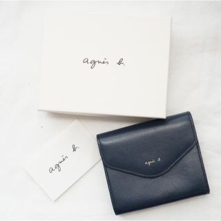 アニエスベー(agnes b.)の極美品 agnes b アニエスベー 折財布 銀ロゴ ミニウォレット ネイビー(財布)