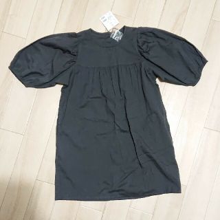 新品子供服／キッズ女の子 120cm リネン混パフスリーブチュニックワンピー(ワンピース)