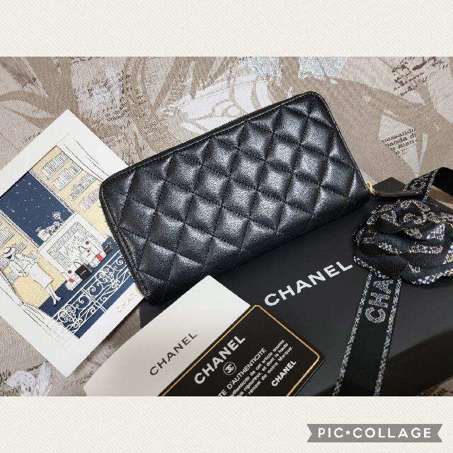 極美品 CHANEL マトラッセ ラウンドジップ 長財布 ブラック✕ゴールド