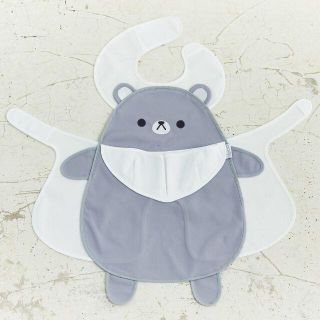 【新品/未使用】お食事エプロン/aboo グレーくま(お食事エプロン)