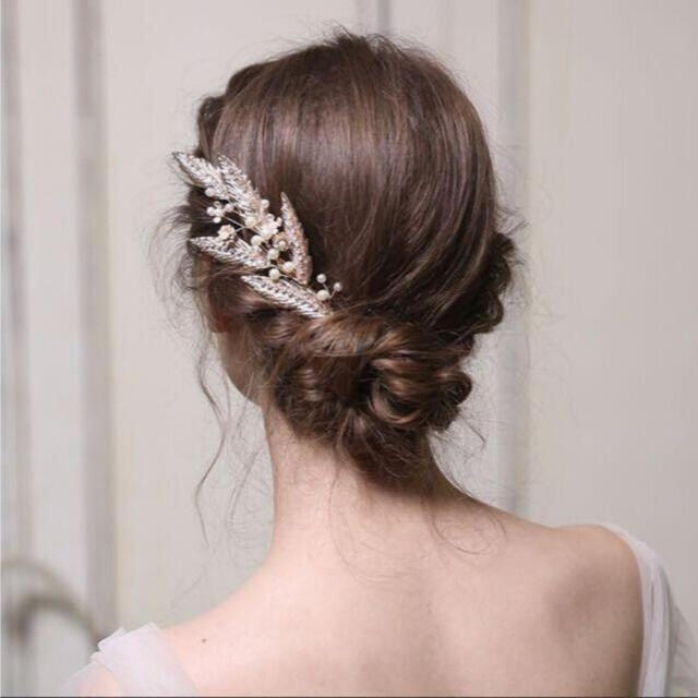ブライダルアクセサリー　ヘッドドレス　ウェディング　髪飾り　和装　結婚式　ゴール ハンドメイドのウェディング(ヘッドドレス/ドレス)の商品写真