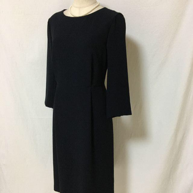 O253新品23区洗えるトリアセダブルジョーゼットワンピース紺5号¥31900