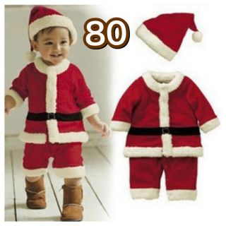 クリスマス コスプレ キッズ サンタ 帽子 男の子 子供服 4点 セット 80(その他)