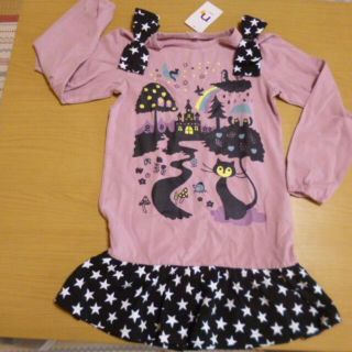 ニッセン(ニッセン)の★新品　タグあり★　フリル付き長袖　ピンク＆黒　ｻｲｽﾞ140～145　女の子(Tシャツ/カットソー)