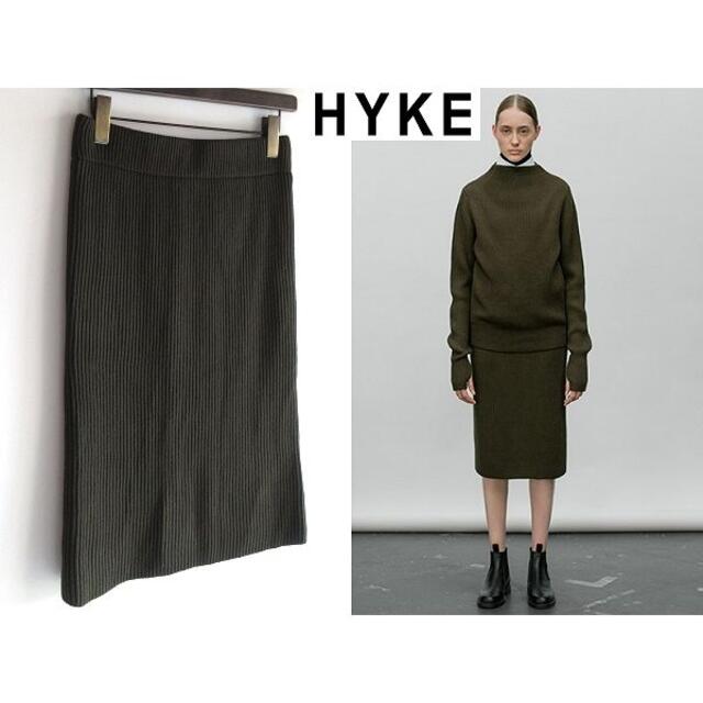 LOOK使用 定価30240円 HYKE リブニットスカート 2 カーキ