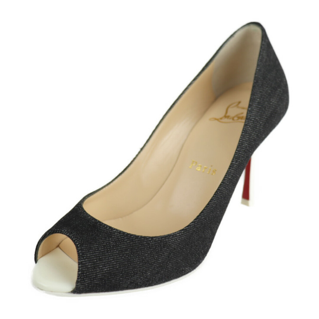 Christian Louboutin クリスチャンルブタン  YOOTISH 80 PATENT DENIM パンプス 1180671 デニム パテントレザー  BLACK LATTE  オープントゥ 参考サイズ21.5cm 34 1/2【本物保証】