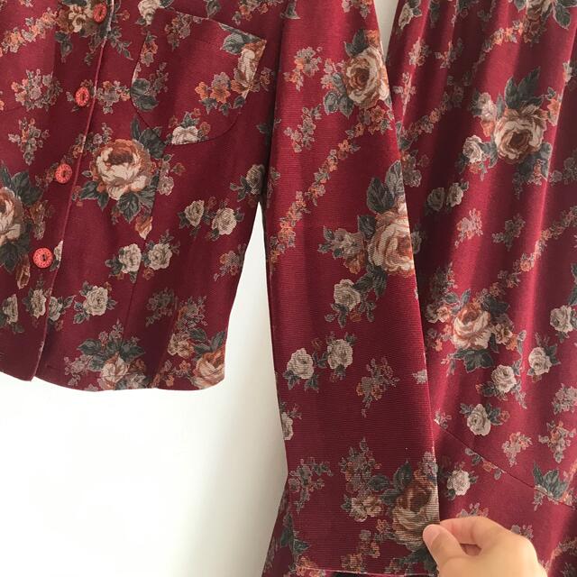韓国製　赤系花柄　ロングスカートツーピース